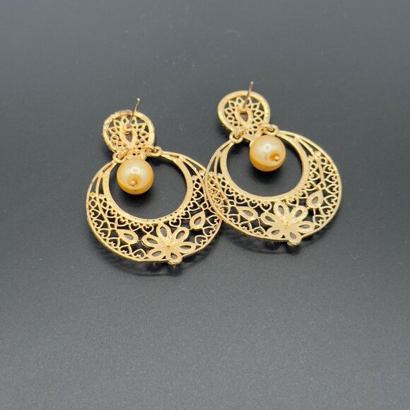 Kundan Meenakari Gold Tone Festive Wear Earrings Danglers Faux Pearl - Picture 8 of 10